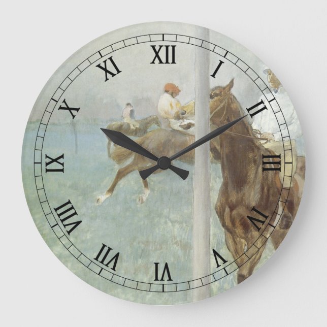 Jockeys Before the Race von Edgar Degas Große Wanduhr (Vorderseite)