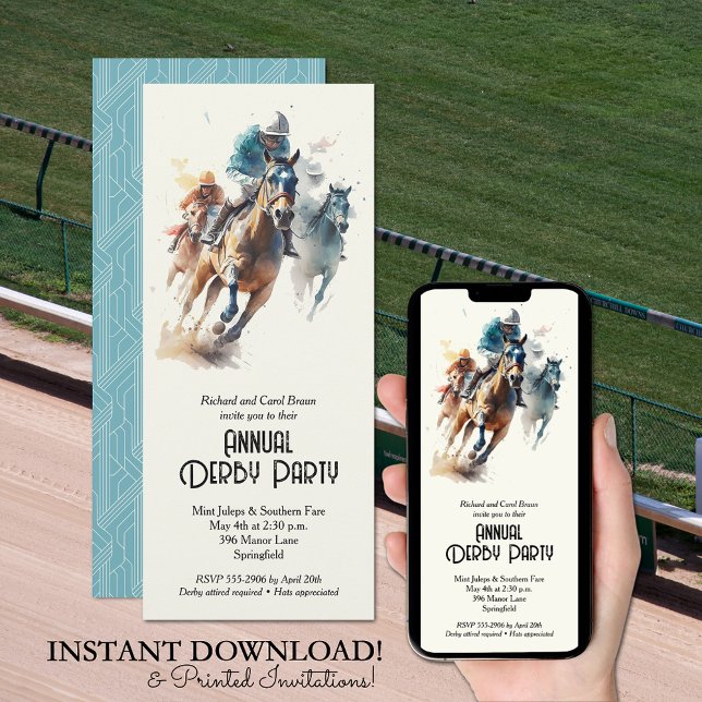 Jockeys und Racehorses Derby Party Einladung (Jockeys and Racehorses Derby Party Invitations - INSTANT DOWNLOAD and/or PRINTED or both!)