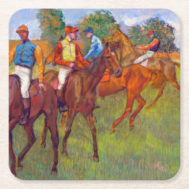 Jockeys und Rennpferde, Edgar Degas Rechteckiger Pappuntersetzer (Vorderseite)