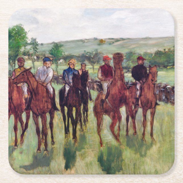 Jockeys und Rennpferde, Edgar Degas Rechteckiger Pappuntersetzer (Vorderseite)