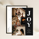 Jodern Modern Black Christmas 3 Foto Collage Feiertagspostkarte<br><div class="desc">Joy Modern Black Christmas 3 Foto Collage Modern Holiday Postcard. Mit dieser festlichen und modernen Urlaubskarte senden Sie Ihren Lieben eine Urlaubskarte. Alle Texte sind so vorbereitet,  dass Sie sie einfach und schnell mit Ihren eigenen Details personalisieren können. Gute Ferien!</div>