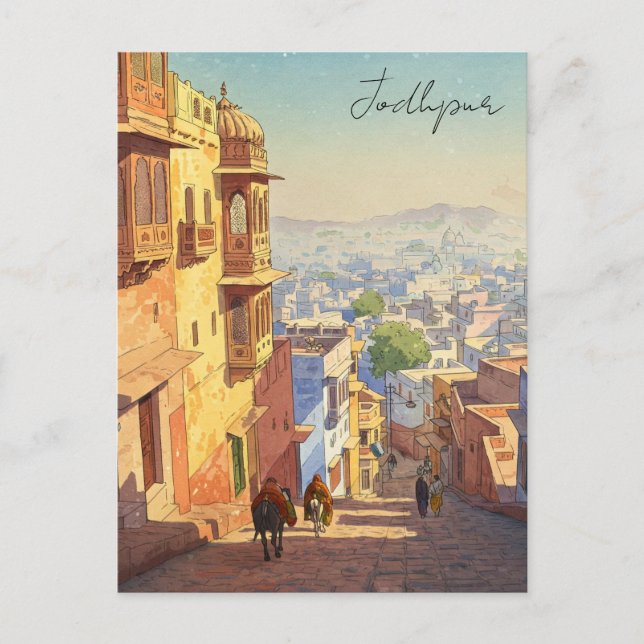 Jodhpur India Blue Houses Watercolor Postkarte (Vorderseite)