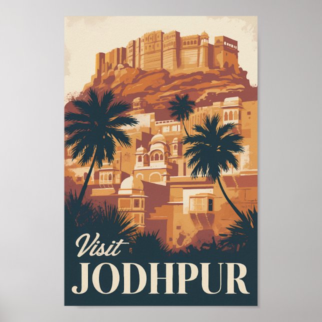 Jodhpur India Illustration Travel Art Vintag Poster (Vorne)