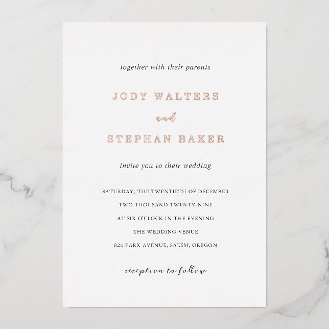 Jody Simple Elegant Wedding Folieneinladung (Vorderseite)