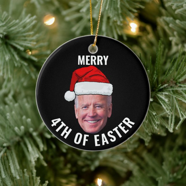 Joe Biden Face Santa Happy 4. Osterweihnachtsfest Keramik Ornament (Baum)