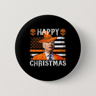 Joe Biden Happy Halloween Happy Christmas US Flag Button