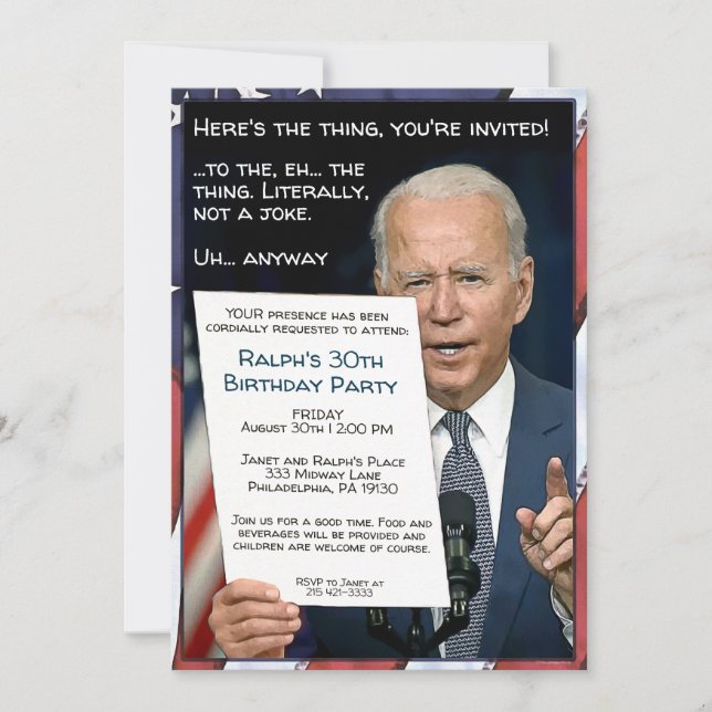 Joe Biden Invitation Personnalisable (Devant)