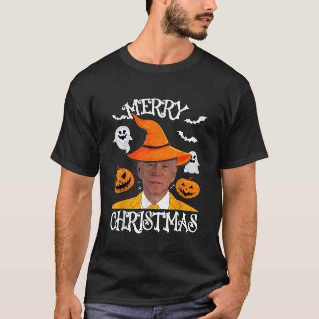 Joe Biden Merry Christmas Halloween Jokes Pumpkin T-Shirt (Vorderseite)