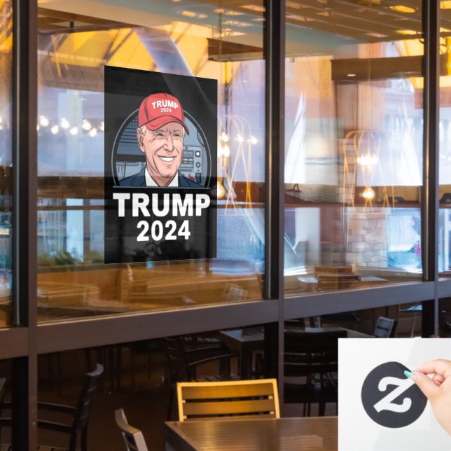 Joe biden trägt einen Trump-Hut Fensteraufkleber (Restaurantfenster)