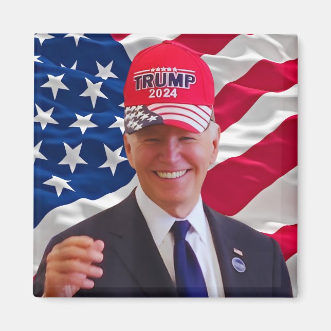 Joe biden trägt einen Trump-Hut Magnet (Vorne)