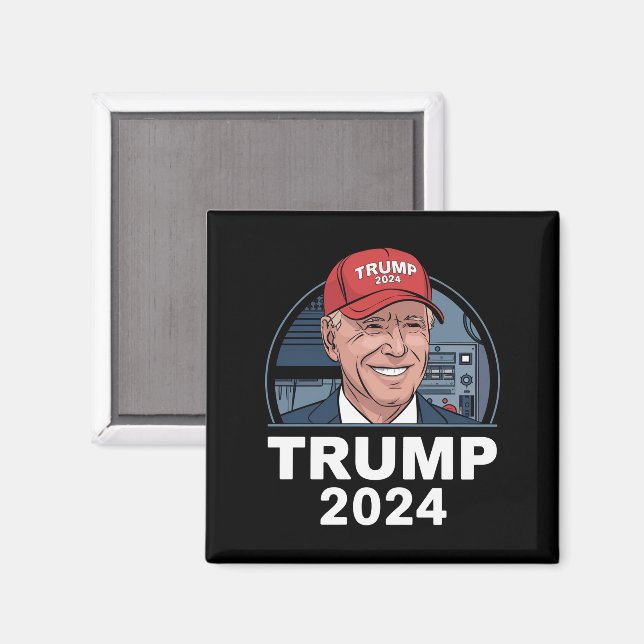 Joe biden trägt einen Trump-Hut Magnet (Vorderseite/Rückseite)