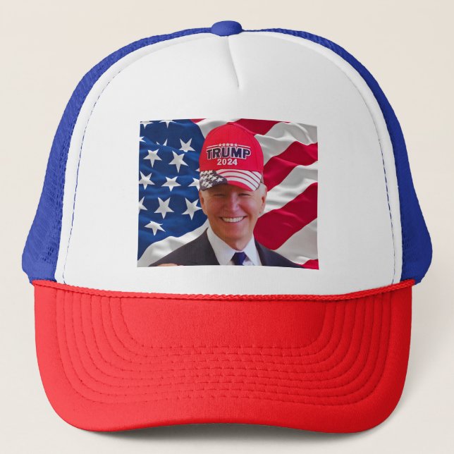 Joe biden trägt einen Trump-Hut Truckerkappe (Vorderseite)