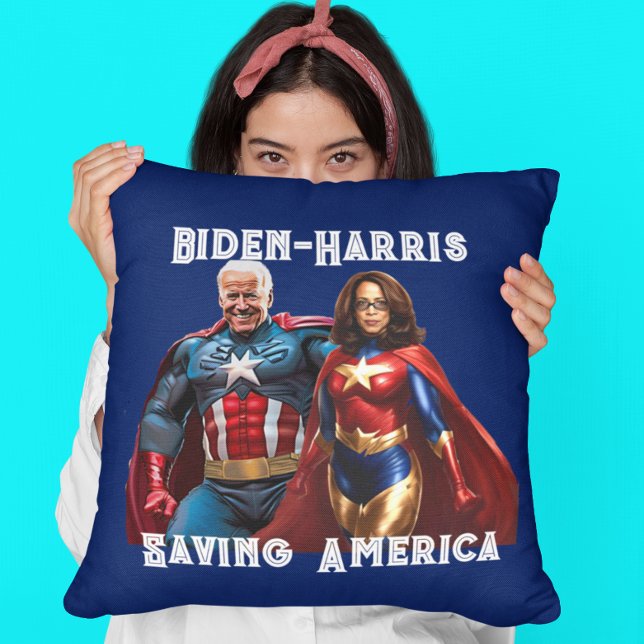 Joe Biden und Kamala Harris als Superhelden Kissen (Von Creator hochgeladen)