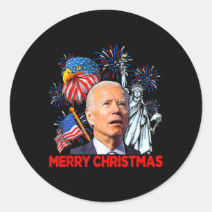 Joe Biden verwirrte Patriotic Frohe Weihnachten fü Runder Aufkleber