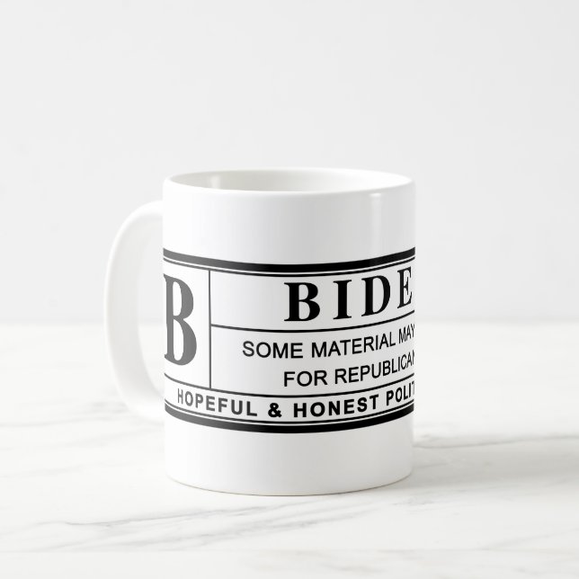Joe-Biden-Warnlabel Kaffeetasse (Vorderseite Links)