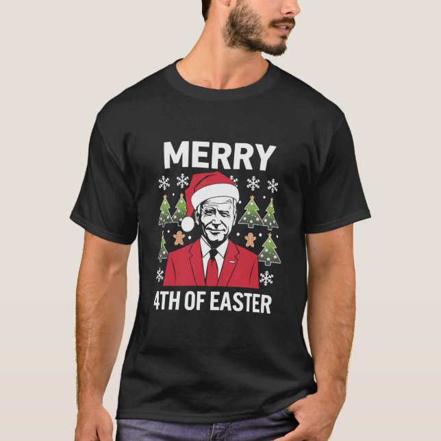 Joe Biden Weihnachtsfeier Weihnachtsmannmütze Merr T-Shirt (Vorderseite)