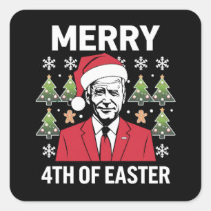 Joe Biden Weihnachtsmann Merry 4th Of Ostern  Quadratischer Aufkleber