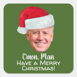Joe Biden Weihnachtsmannmütze C'mon Man Frohe Weih Quadratischer Aufkleber