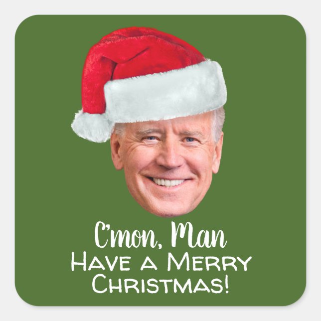 Joe Biden Weihnachtsmannmütze C'mon Man Frohe Weih Quadratischer Aufkleber (Vorderseite)