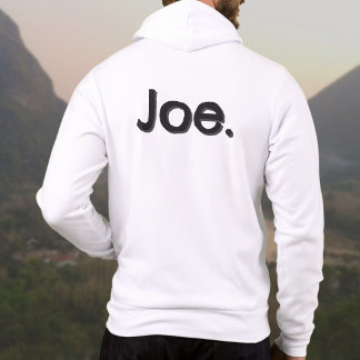 Joe. Name Wort in schwarzer Schrift auf weißem Gru Hoodie