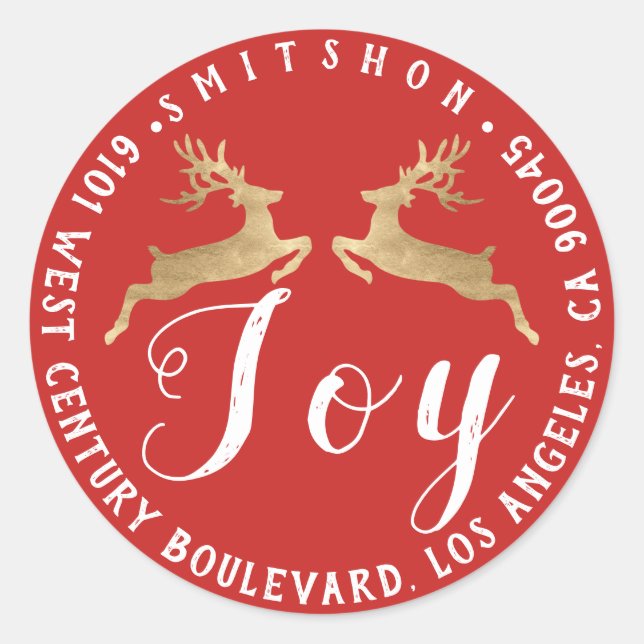 Joes Deers Holiday Rücksendeadresse Red White Gold Runder Aufkleber (Vorderseite)