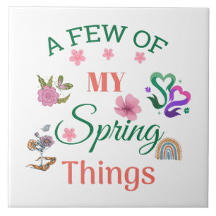 Joful Spring Zitat mit Blume und Regenbögen Fliese