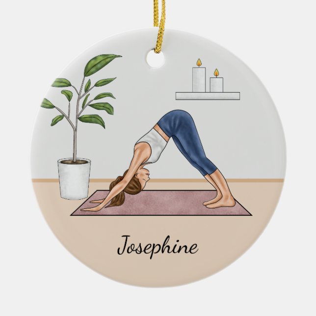Joga-Pose und Individuelle Name Keramik Ornament (Vorne)