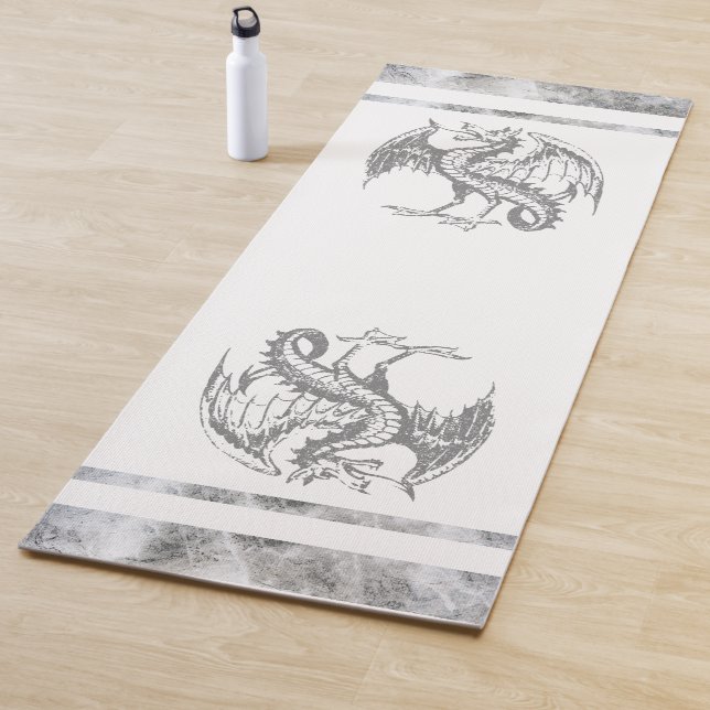 Jogalmatte aus grauem und weißem Wilddrachen Yogamatte (Beispiel)