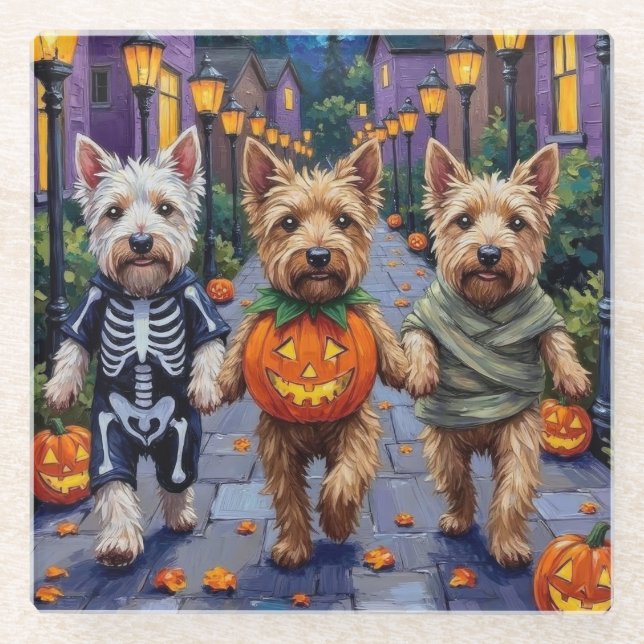 Jogge in Halloween-Kostümen Glasuntersetzer (Vorderseite)