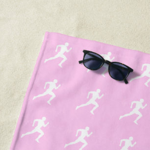 Joggen-Runners & Heartbeat-Linie auf Pastellrosa Strandtuch