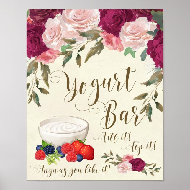 Jogurt Bar signieren Hochzeit Elfenbein Rosa Blüte Poster (Vorne)