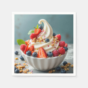 Jogurt, gefroren, mit Bereren und Granola Serviette
