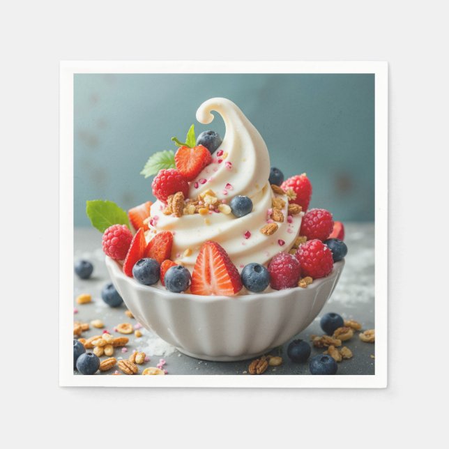 Jogurt, gefroren, mit Bereren und Granola Serviette (Vorderseite)