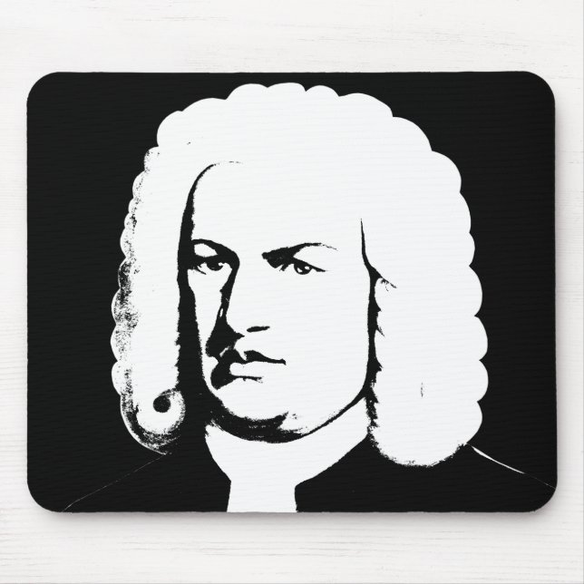 Johann Sebastian Bach abstrakt in Schwarz und weiß Mousepad (Vorne)