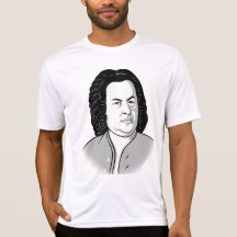 Johann Sebastian Bach Cartoon in schwarz weiß grau