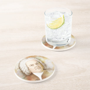 Johann Sebastian Bach im Aquarell Stil Sandstein Untersetzer