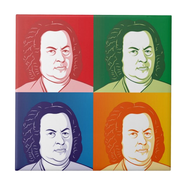 Johann Sebastian Bach im Cartoon Stil Fliese (Vorderseite)