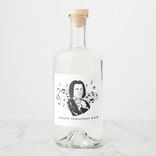 Johann Sebastian Bach Portrait and Bust with Notes Alkoholflaschenetikett