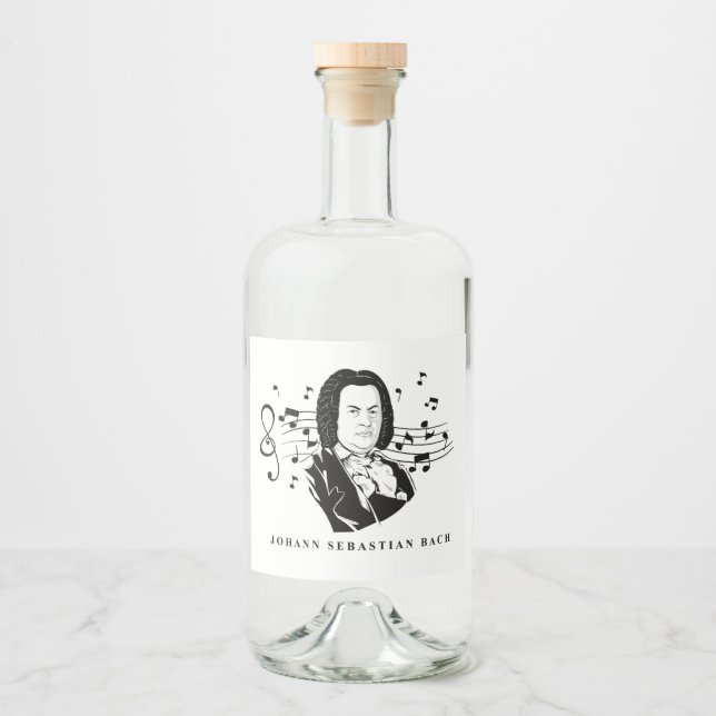 Johann Sebastian Bach Portrait and Bust with Notes Alkoholflaschenetikett (Vorderseite)
