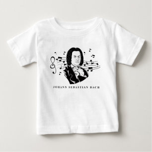 Johann Sebastian Bach Portrait and Bust with Notes Baby T-shirt