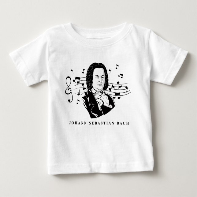 Johann Sebastian Bach Portrait and Bust with Notes Baby T-shirt (Vorderseite)