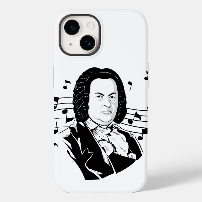 Johann Sebastian Bach Portrait and Bust with Notes Case-Mate iPhone 14 Hülle (Rückseite)