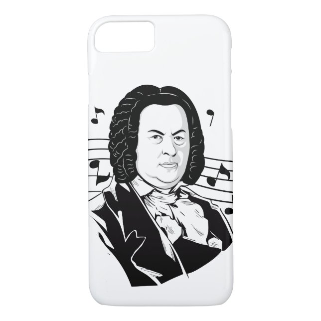Johann Sebastian Bach Portrait and Bust with Notes Case-Mate iPhone Hülle (Rückseite)