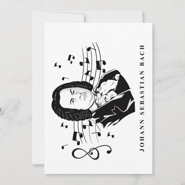 Johann Sebastian Bach Portrait and Bust with Notes Einladung (Vorderseite)