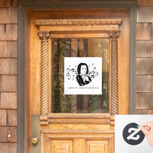 Johann Sebastian Bach Portrait and Bust with Notes Fensteraufkleber (Haustür)