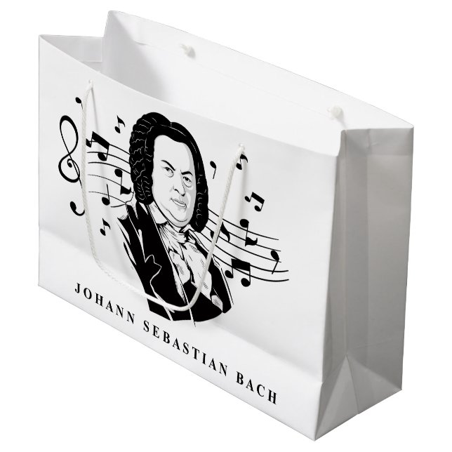 Johann Sebastian Bach Portrait and Bust with Notes Große Geschenktüte (Vorderseite Schrägansicht)