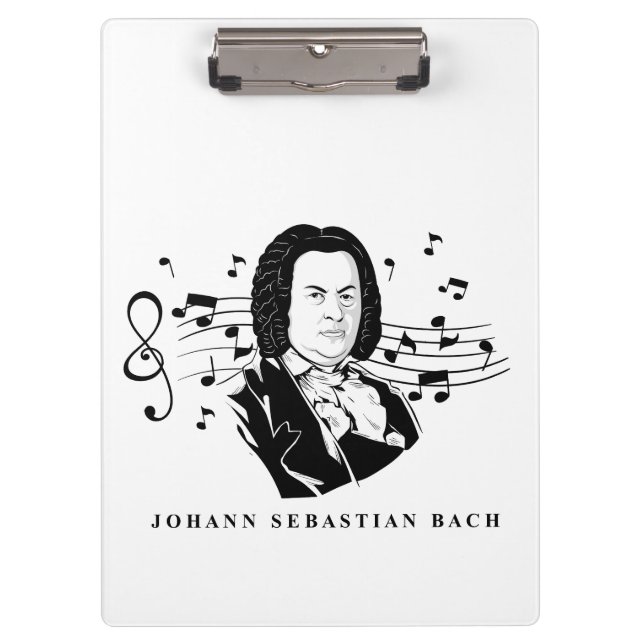 Johann Sebastian Bach Portrait and Bust with Notes Klemmbrett (Vorderseite)
