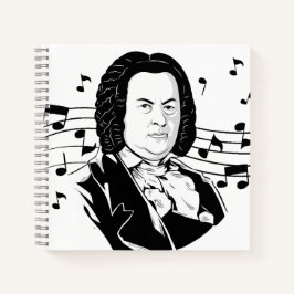 Johann Sebastian Bach Portrait and Bust with Notes Notizbuch