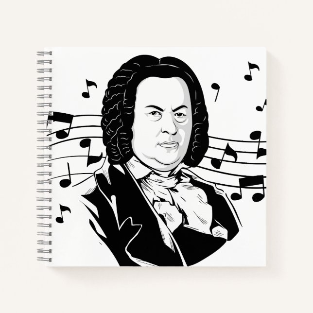 Johann Sebastian Bach Portrait and Bust with Notes Notizbuch (Vorderseite)