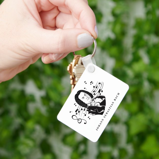 Johann Sebastian Bach Portrait and Bust with Notes Schlüsselanhänger (Hand)